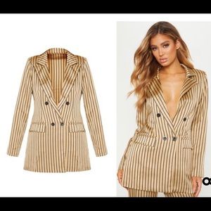 Stone Satin Pin Stripe Double Breasted Blazer